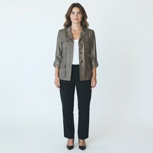 Lafayette 148 New York Copper Silk Blend Pocket Blazer Utility Jacket Size 6